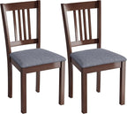HOMCOM Dining Chairs Set of 2, Solid Wood Kitchen Chairs, Mid Century Modern Linen Fabric Upholstered for Dining Room, Living Room, Espresso Frame and Gray Upholstery