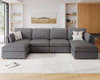 Faux Leather Modular Sectional Sofa Wide U Shaped Couches Grey | Oversized Couches for Living Room, Extra Large 6 Seater Comfy Luxury Deep Seat Couch