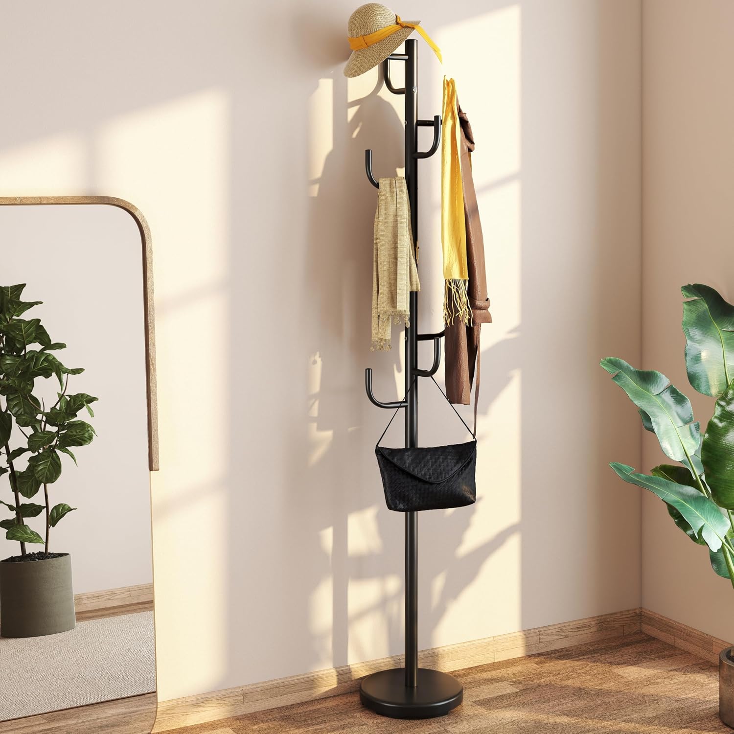 Giantex Heavy-Duty Coat Rack Freestanding, 69" Metal Cactus Clothes Stand with 8-Hook & 2 Height Options, Weight Base, Modern Coat Tree Hanger Stand for Bags, Purse Hat Rack Entryway, Bedroom, Office