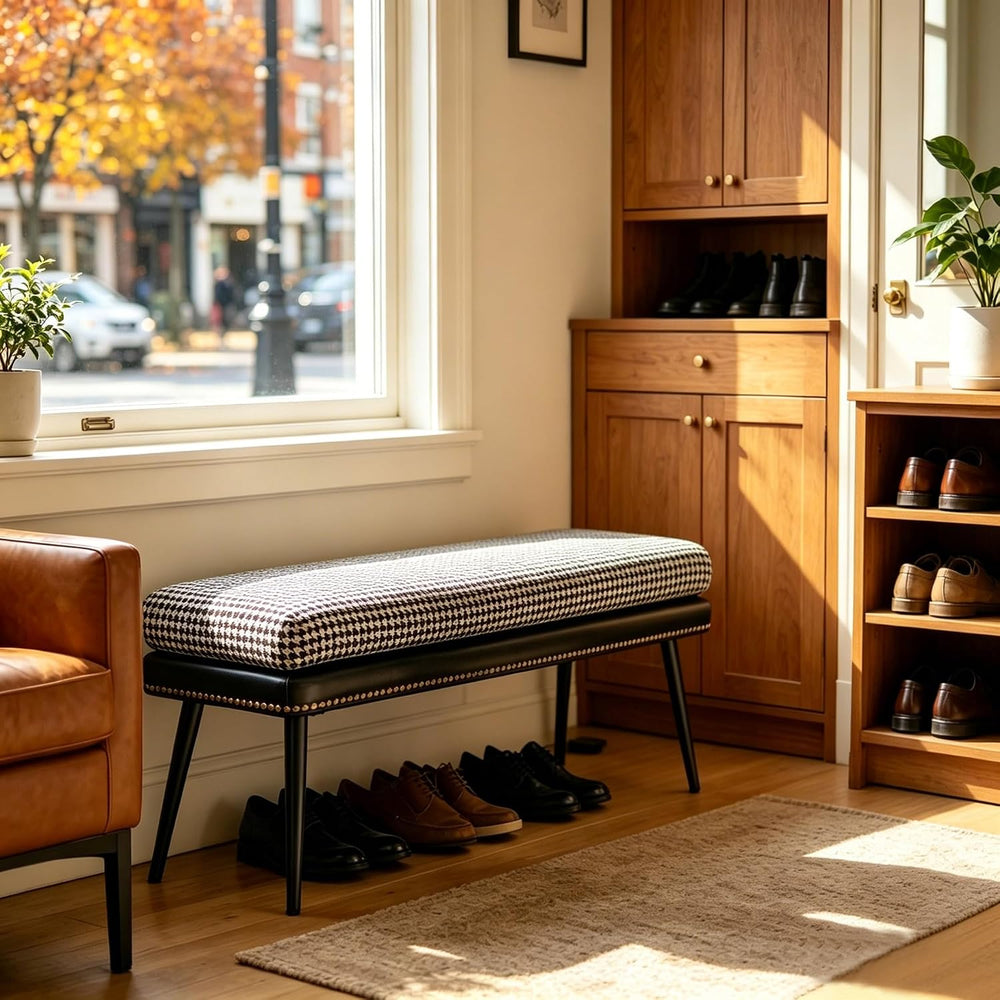 Forteek 32" Retro Upholstered Entryway Bench, Shoe Bench with Cushion | ...