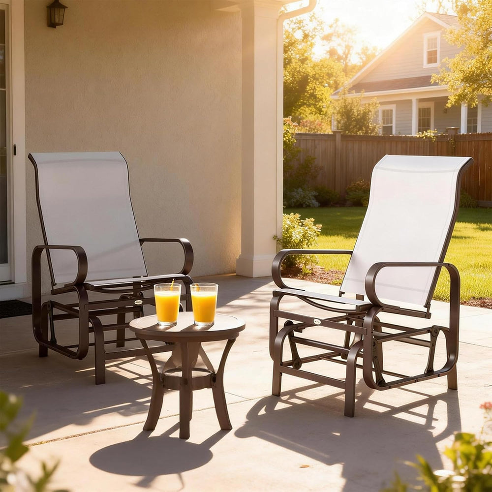 Outsunny Outdoor Glider Chair Set of 2, Smooth Gliding Mechanism, Beige