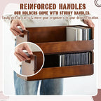 CroBlissful 2-Tier Wooden CD Storage Holder, Classic Brown CD Display Shelf Rack with Carrying Handles, CDs Organizer for DVDs, Movie Cases and Cassette Tapes, Holds up to 72 CDs