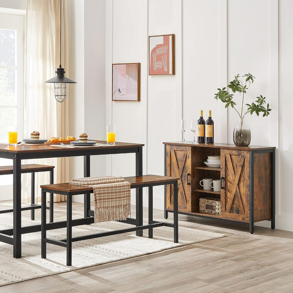 VASAGLE Dining Bench, Pair of 2, Industrial Style, Steel Frame, for Kitchen, ...