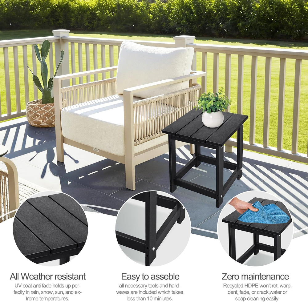 LZRS Patio Side Table, Heavy Duty HDPE Outdoor End Table with Wood Texture, W...