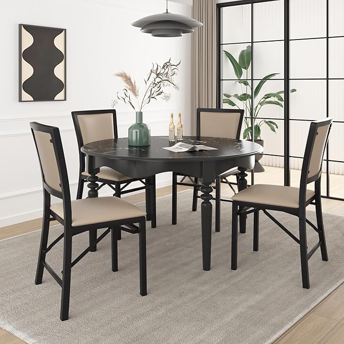 VECELO Folding Chairs Set of 2 with Cushion, Foldable Padded Seats with Heavy Duty Metal Frame for Kitchen/Dining/Living Room, No Assembly & Space Saving Design, Beige