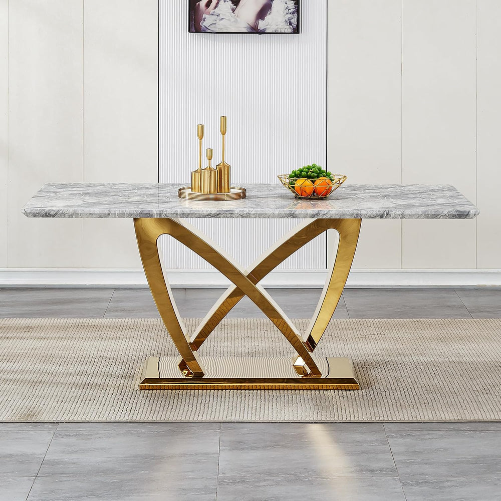 Modern Dining Table 70" Rectangular Kitchen Table with Imitation Marble ...