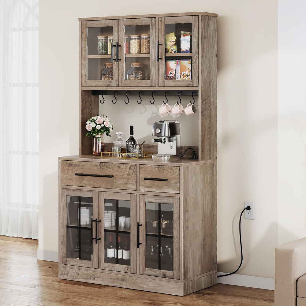 DWVO 71'' Tall Kitchen Pantry Storage Cabinet, Ivory Grey | Charge St...