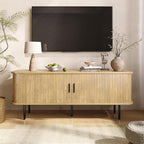 55''W Natural TV Stand Cabinet with Storage for TVs up to 60 Inch, Fluted TV Entertainment Center with Slatted Tambour Doors, Media Console for Living Room, Entryway