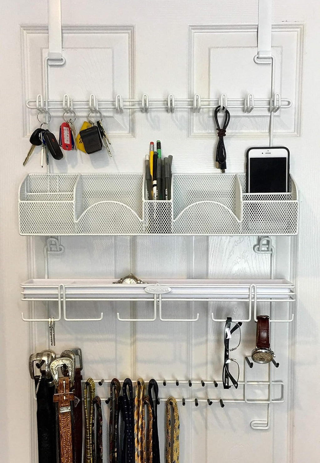 Men’s Over the Door/Wall Hanging Closet Tie and Belt Organizer Rack # 9300 in White 43 Hooks for Men’s Organization Patented