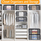 6 Pack Clothes Storage Bags with Zipper, Foldable Blanket Storage Box with Clear Window Reinforced Handles for Closet, Dorm, Pillows, Bedding, Sheet, Comforter, 45L Gray