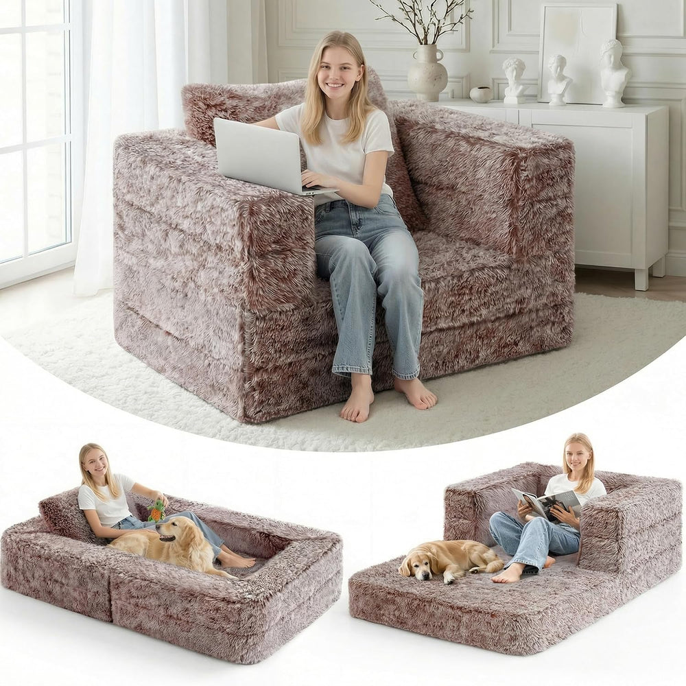 HABUTWAY Convertible Sofa Bed, 3-in-1 Futon Sofa Bed with Pillow, Foldable Pu...