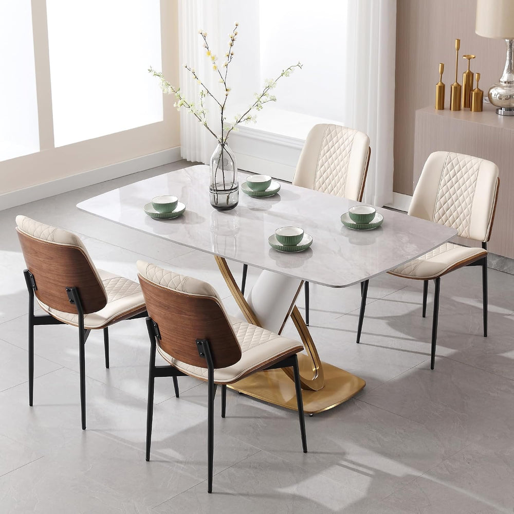 BV Dining Chairs Set of 4, Mid Century Modern PU Leather Metal Legs, Beige | ...