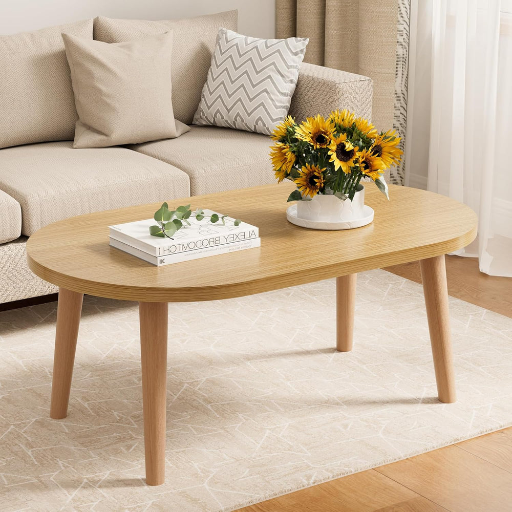 Small Coffee Table, Low Table with Solid Wood Legs, 23.6" Mini Oval Acce...