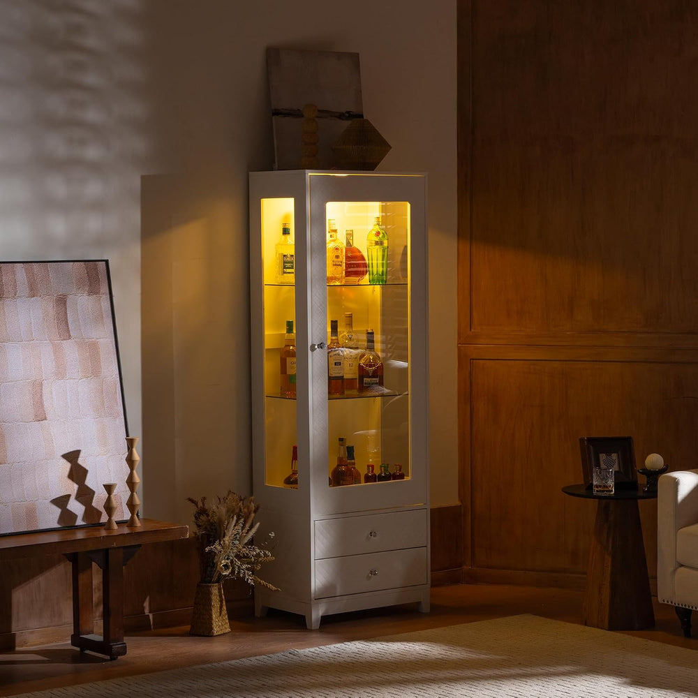 roomfitters 71'' Display Cabinet with Glass Door, Freestanding Pantry...
