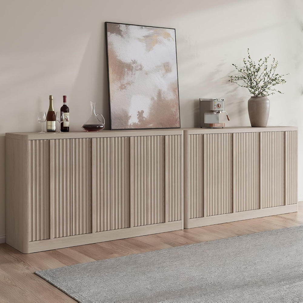 Fluted Buffet Cabinet with Storage, 120" Sideboard Buffet Storage Cabine...