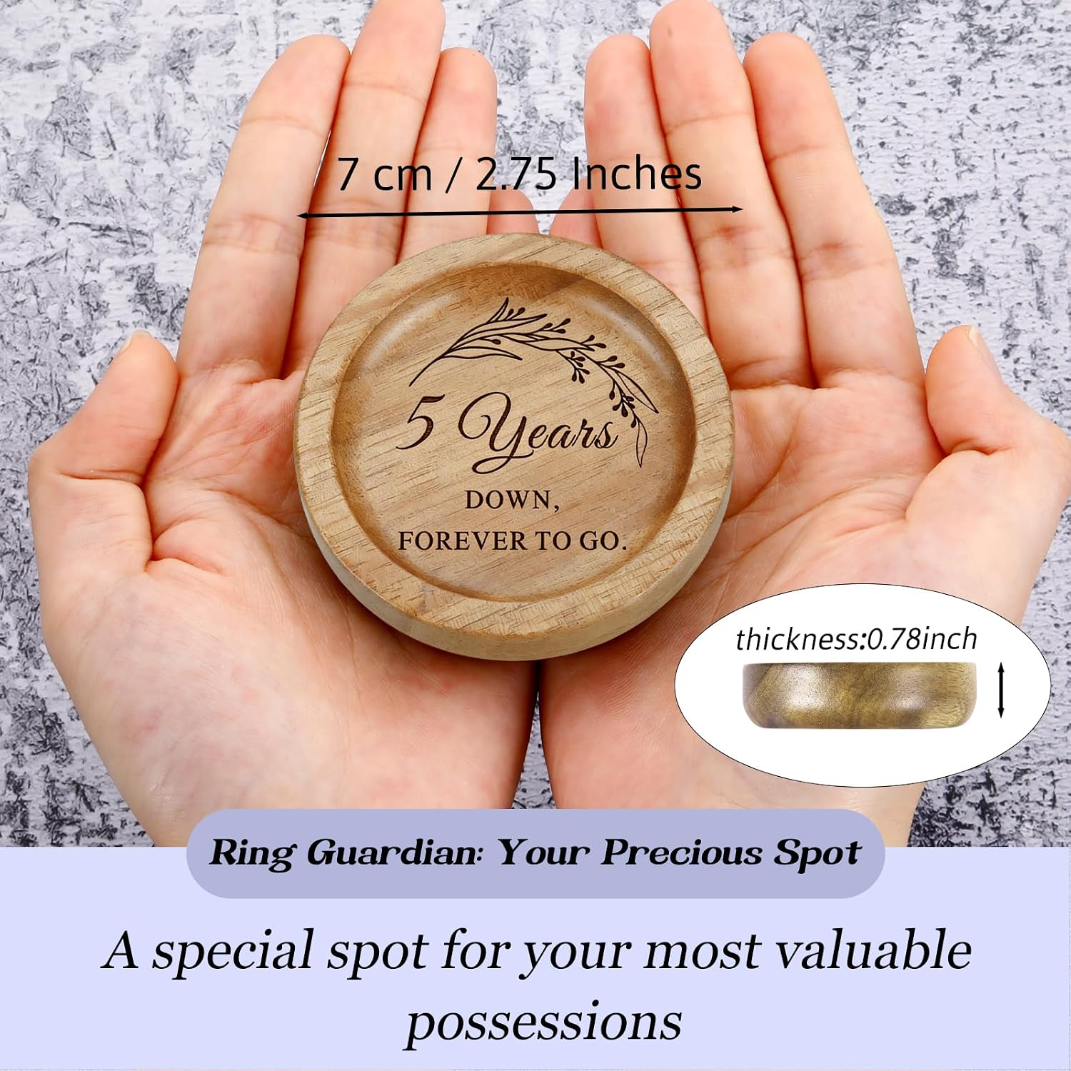 5 Year Anniversary Wood Gifts for Him Her, 5th Anniversary Ring Holder | Wood Wedding Anniversary Decor Ring Dish Jewelry Tray for Him Her Husband Wife Boyfriend Girlfriend Couple Birthday Christmas