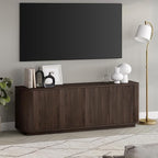 Henn&Hart Fluted TV Stand for TVs up to 75" with 2 Storage Cabinets with an Adjustable Shelf for Living Room, Family Room, or Office, Warm Brown