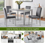 KEIKI 5-Piece Standard Height Dining Table Set with Rectangular Table and 4 Upholstered Chair, for 4 Person, Crystal Decoration Wooden Table Set, Easy Assembly, for Kitchen, Dining Room, Silver Grey