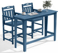 Outdoor Patio Bar Height Table and Tall Adirondack Chairs Set of 2, All-Weather HDPE High Top Long Rectangle Pub Furniture for Outside Balcony Bistro Backyard Pool Deck | 3-Pieces, Navy Blue