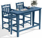 Outdoor Patio Bar Height Table and Tall Adirondack Chairs Set of 2, All-Weather HDPE High Top Long Rectangle Pub Furniture for Outside Balcony Bistro Backyard Pool Deck | 3-Pieces, Navy Blue