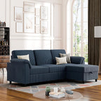 Vongrasig Convertible Sectional Sofa Couch, 3 Seat L Shaped Sofa with Removable Pillows Soft Corduroy Fabric Small Couch Mid Century for Living Room, Apartment and Office (Blue)
