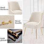 Modern Velvet Dining Chairs Set of 2, Contemporary Upholstered Furniture Collection with Polished Gold Metal Legs, Elegant Accent Chairs for Kitchen Living Room(Teddy Fleece,Beige)