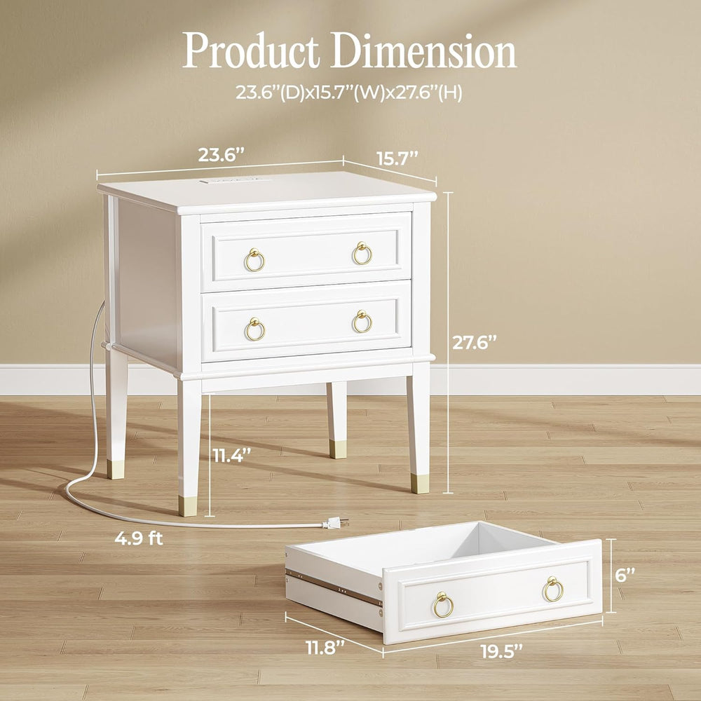 Huuger 27.6 Inch Tall Nightstand with Charging Station, USB-C Port, Larger Ni...