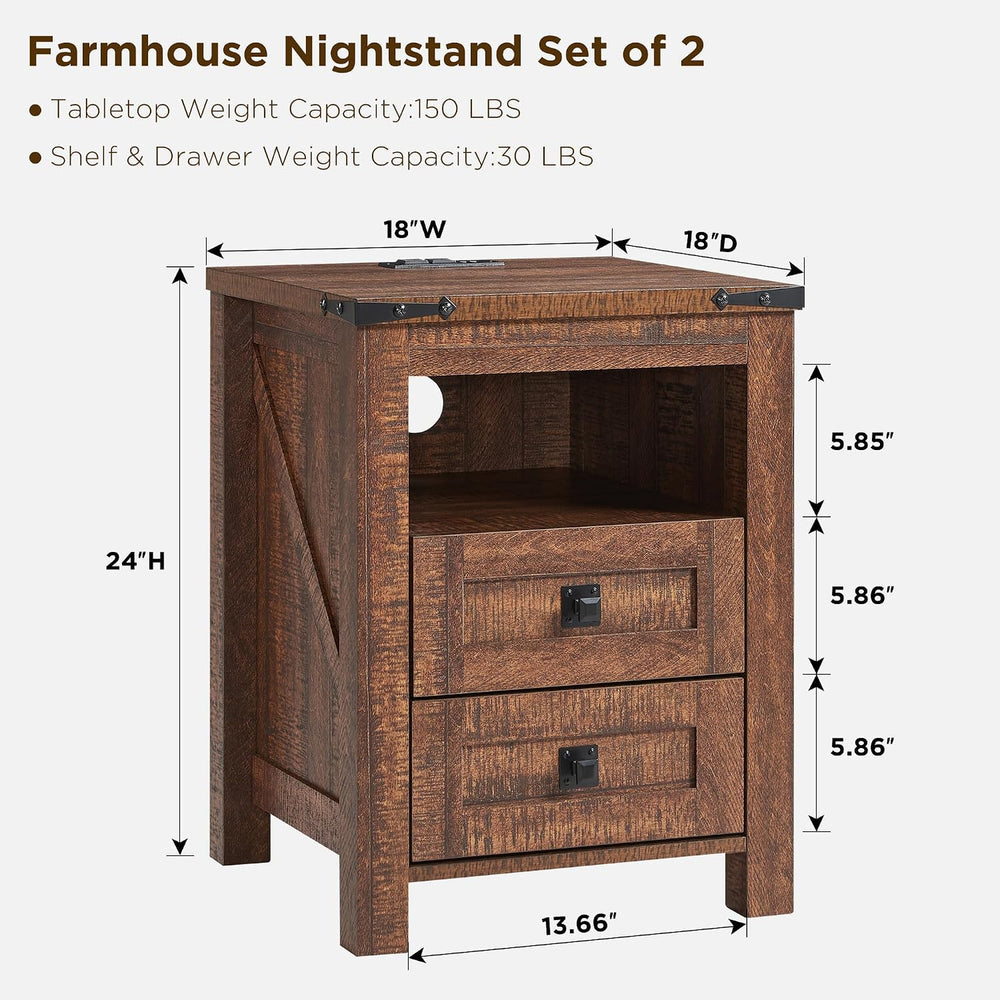 T4TREAM 18" Farmhouse Nightstand Set of 2, Reclaimed Barnwood | Charging...
