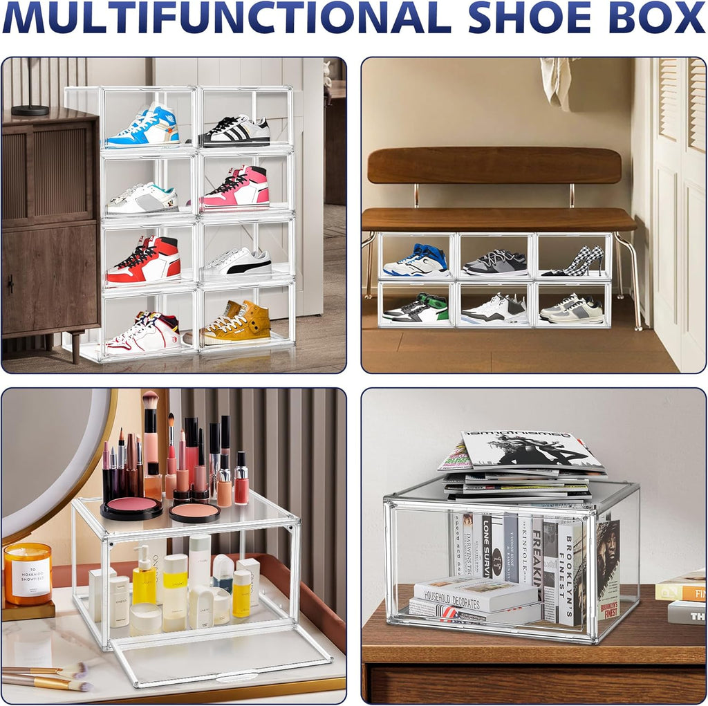 12 Pack Acrylic Shoe Boxes, Size 12 Clear Plastic Stackable Shoe Storage Boxes with Magnetic Lid Acrylic Display Case Sneaker Containers Underbed Closet Make-Up Storage Box