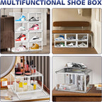 12 Pack Acrylic Shoe Boxes, Size 12 Clear Plastic Stackable Shoe Storage Boxes with Magnetic Lid Acrylic Display Case Sneaker Containers Underbed Closet Make-Up Storage Box