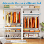 Ulif H4 Portable Closets, 4-Tier Metal Clothes Garment Rack for Bedroom and Cloakroom, Clothing Closet Storage and Organizer Wardrobe, 35.4" W x 14" D x 76.4" H, White