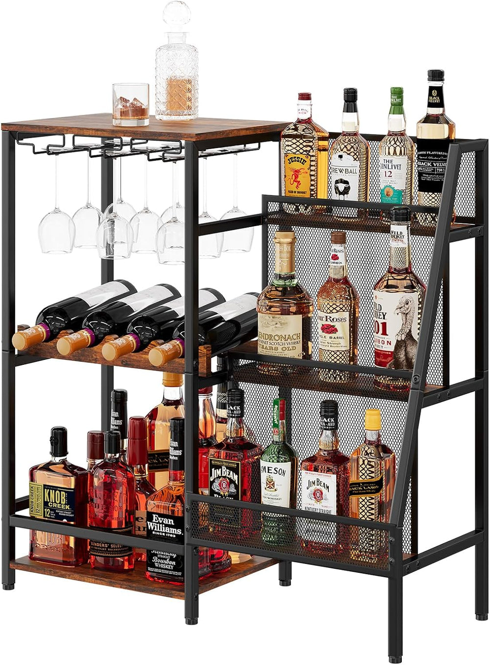 Versatile Liquor Stand for Home Bar, Wine Rack Freestanding Floor, Mini Bar T...