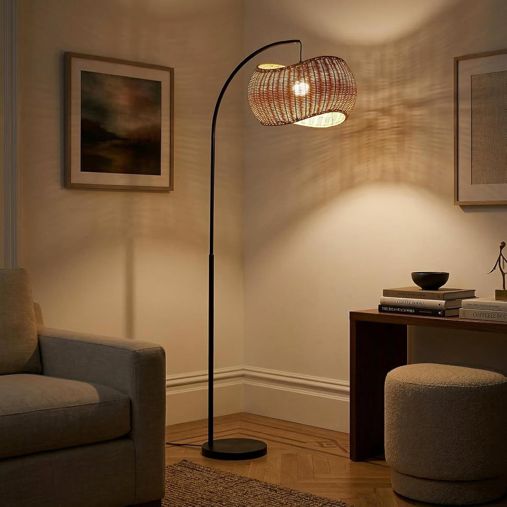 Brightech Wave Arc Floor Lamp - Chic Standing Lamp with Unique Hanging Wicker...