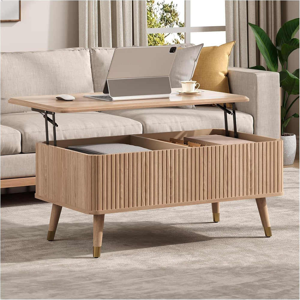 Lift Top Coffee Table with Storage, Mid Century Modern Coffee Table with Soli...