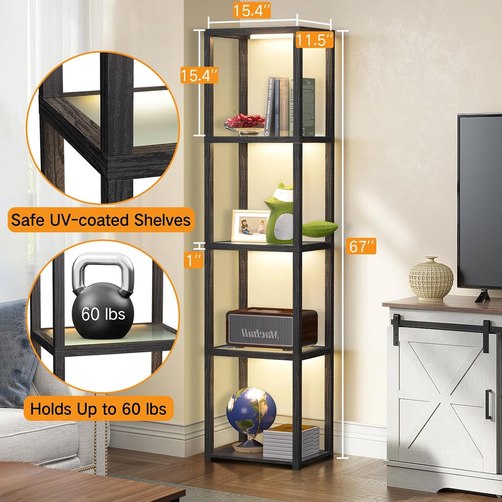 OUTON 67" Glass Display Shelf with Dimmable LED Floor Lamp, Collectibles...