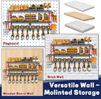 Power Tool Organizer Wall Mount, 300Lbs Load 3 Layer Heavy Duty Metal Tool Shelf with 8 Drill Holders, Garage Workshop Storage for Cordless Tools Batteries Screwdrivers(Red)