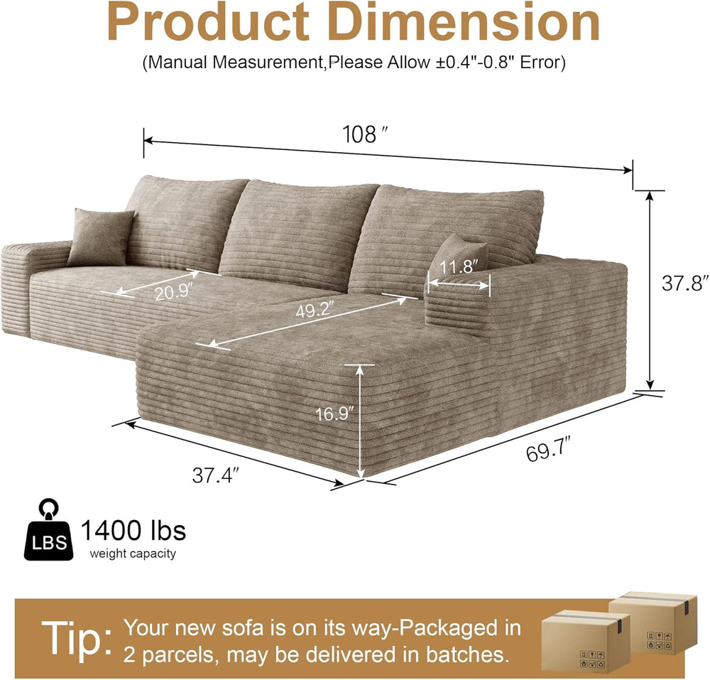 AUGOP 108" Sectional Couches for Living Room Modern Modular Sofa with L-...