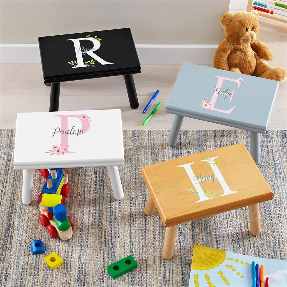 Let's Make Memories Personalized Step Stool- Name and Initial- Wood- Flor...