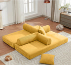 ZEIINPA Convertible Floor Sofa Bed with Fixed-Shape Frame, Modular Corduroy Folding Mattress Couch with Armrest, Floor Sofa Lounge Couch for Living Room Bedroom Lounge Studio -Yellow