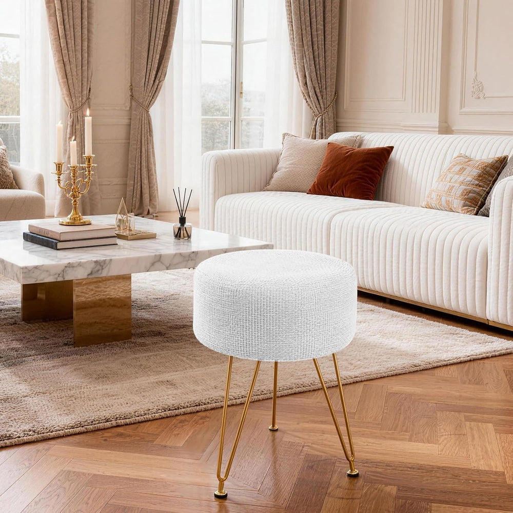 DUMOS Vanity Stool, Velvet Vanity Chair for Makeup Room, Round Ottoman Foot R...