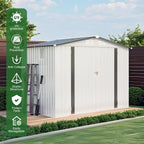 Metal Storage Shed, 8X6 FT Lockable Outdoor Tool Shed with Air Vent and Clear Windows, Galvanized Steel Garden Shed for Backyard, Patio, Garden, Bike Storage or Outdoor Use, Grey