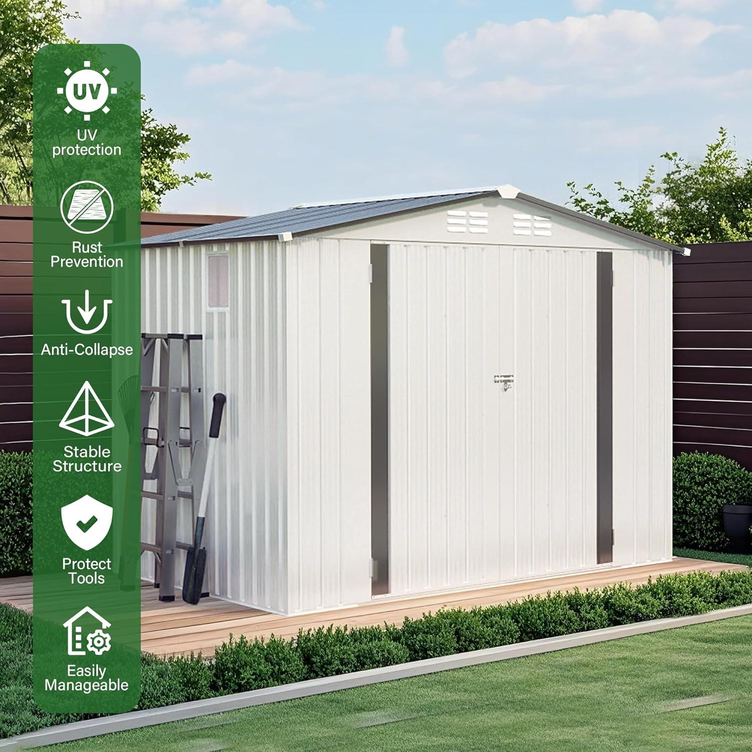 Metal Storage Shed, 8X6 FT Lockable Outdoor Tool Shed with Air Vent and Clear Windows, Galvanized Steel Garden Shed for Backyard, Patio, Garden, Bike Storage or Outdoor Use, Grey