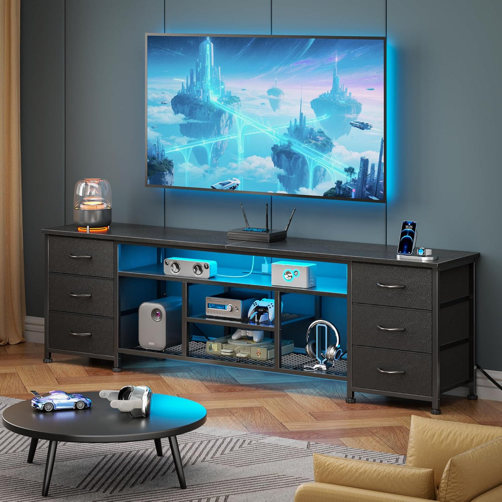 Furologee LED TV Stand for 65, 70 Inch TV, 63 Inch Entertainment Center with ...