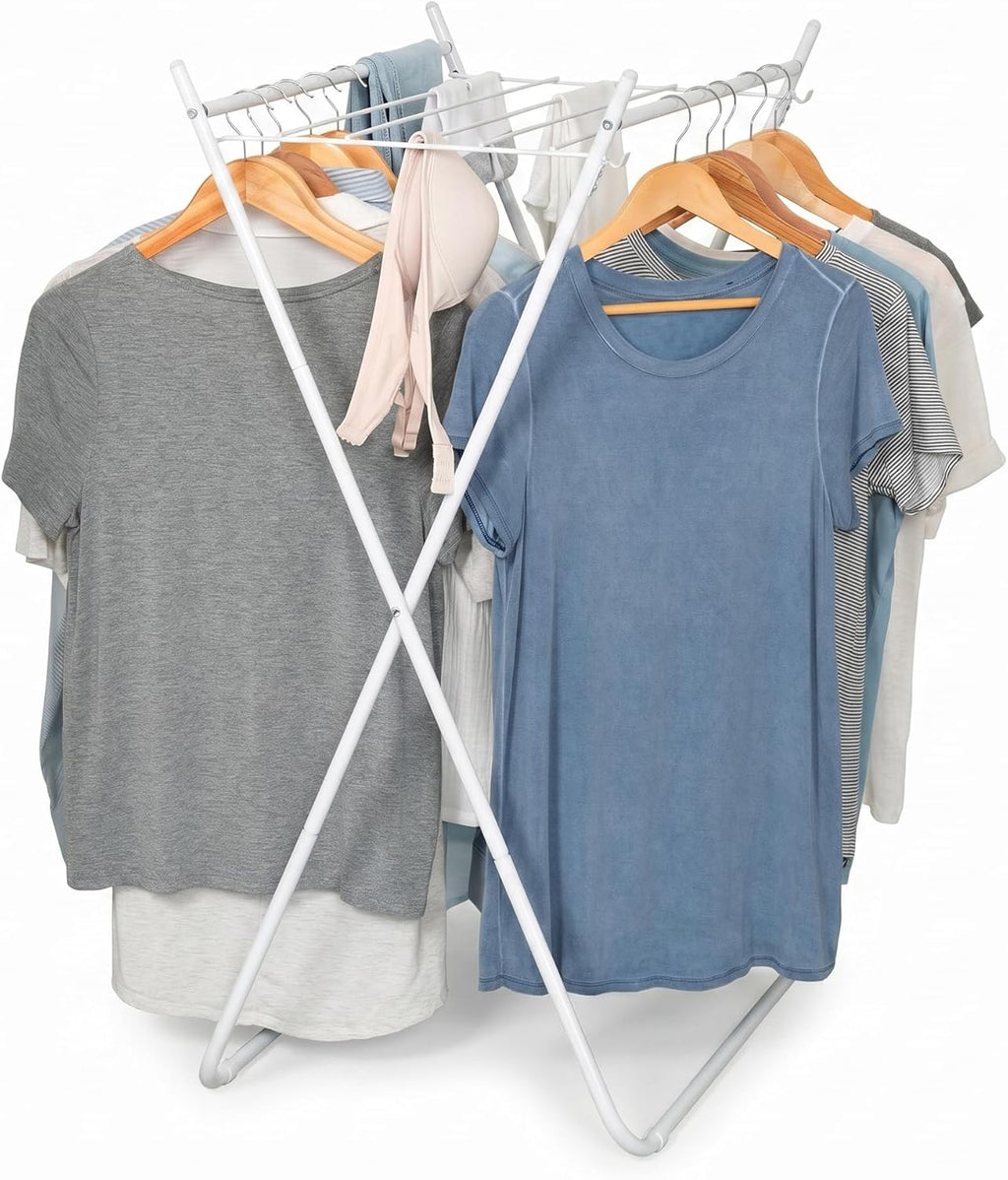 Honey-Can-Do Easy-Fold Collapsible Clothes Drying Rack, Sturdy Metal Laundry Rack Holds 40 lbs, Space-Saving Foldable Towel Rack for Indoor Outdoor Use, Non-Skid Feet, White