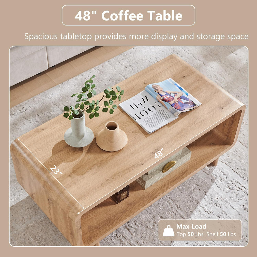 IFGET 48" Modern Coffee Table, 2-Tier Minimalist Center Table with Stora...