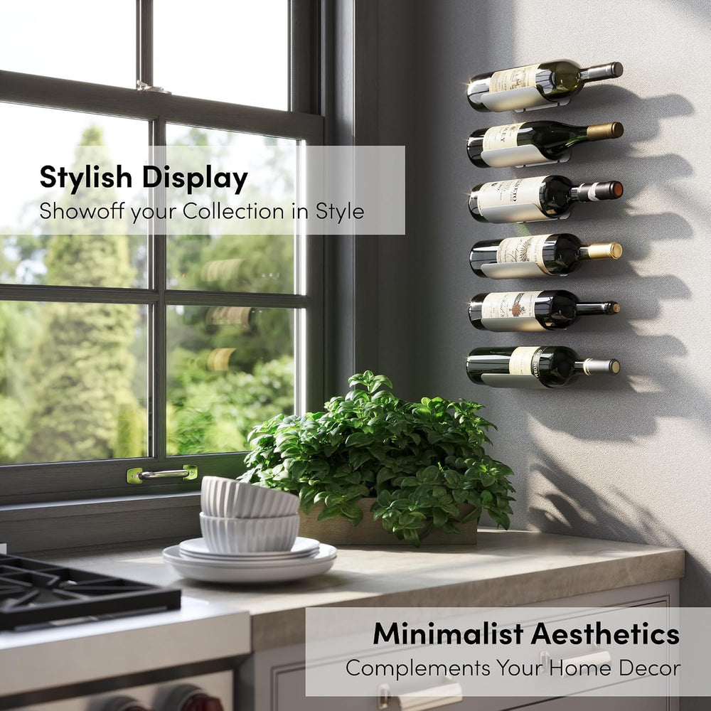 xympo Wall Mounted Wine Rack Set – 6-Piece Aluminum Bottle Holders with Non-S...