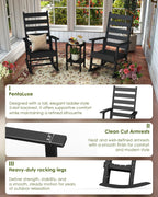 GREENVINES Outdoor Rocking Chairs Set of 2, HDPE Porch Rockers, Black | Big & Tall | Heavy Duty Patio Rocker Chair | All Weather | Low Maintenance | 350LBS Capacity for Balcony Garden Backyard