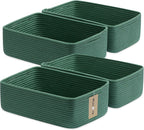 Large Shallow Organizing Baskets 15x11x5.1 Inches - Rope Woven Storage Bins for Bathroom, Shelves, Cube Closet, Green 4 Packs