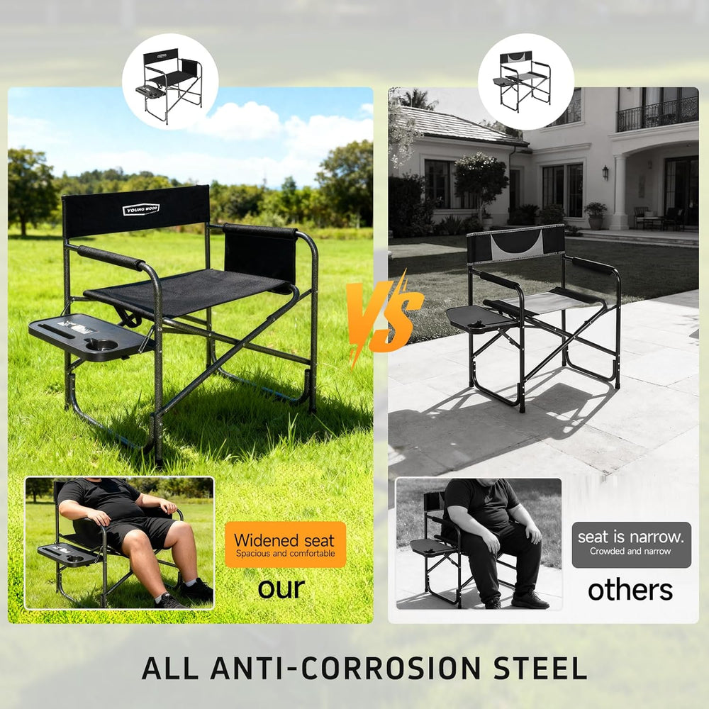 YOUNG WOOD Camping Directors Chair, Lightweight Oversized Portable Folding Ch...