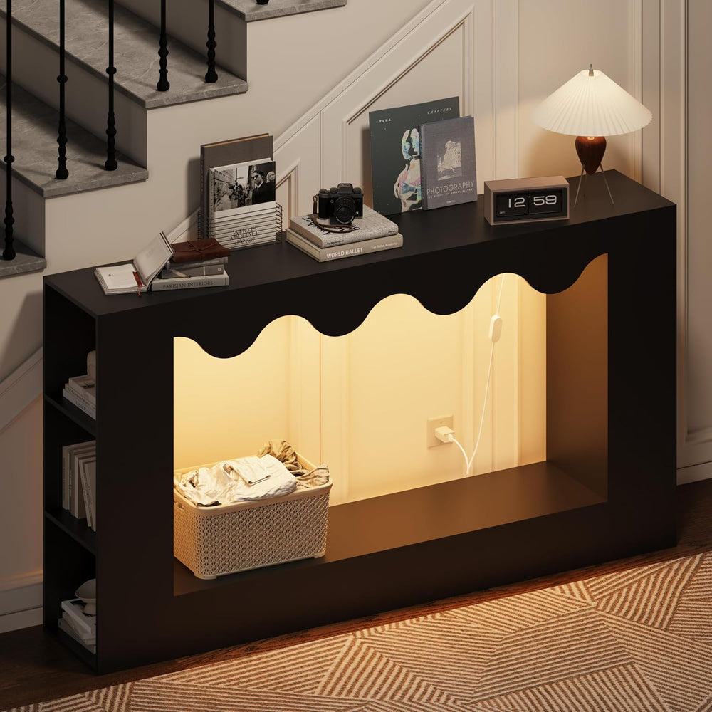 63-Inch Smart Console Table with App & Button Controlled RGB Lights, Wavy...